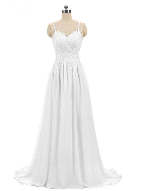 Cheap Bride Marry Dress White Chiffon Embroidery Wedding Dress