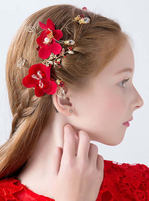 Princess Wreath Hairband Girls Red Flower Hair Accessories 