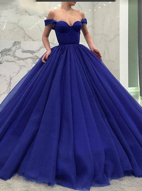 Blue Off The Shoulder Ball Gown Tulle Quinceanera Dress