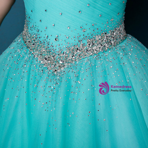 Blue Sweetheart Neck Tulle Floor Length Quinceanera Dresses With Beading 9616