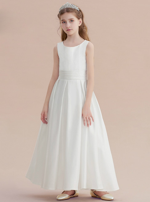 A-Line Lovely White Satin Flower Girl Dress With Bow