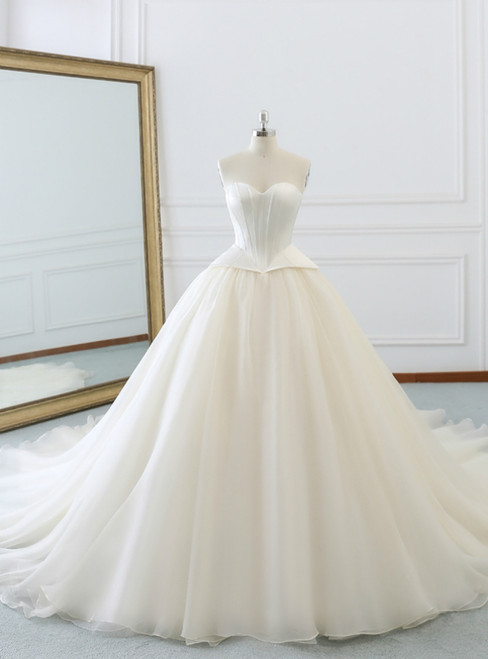 Ivory White Sweetheart Neck Corset Satin Organza Wedding Dress
