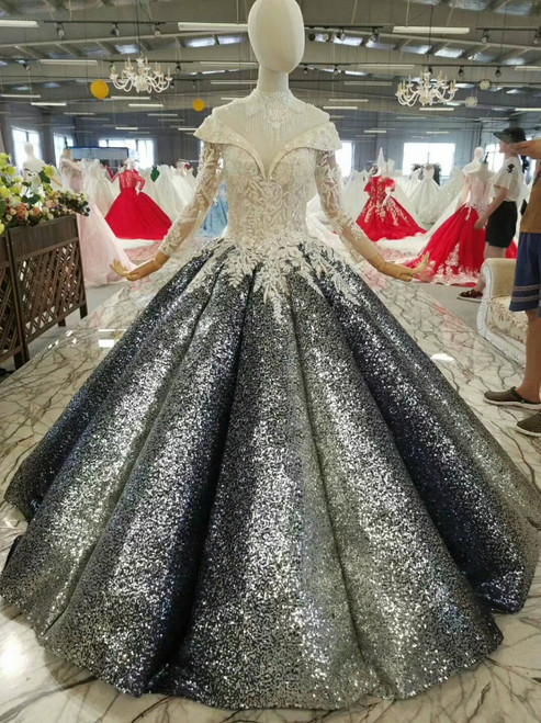 Ball Gown Sequins Appliques Off The Shoulder Floor Length Wedding Dress