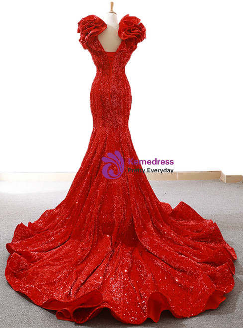 red mermaid sequin dress