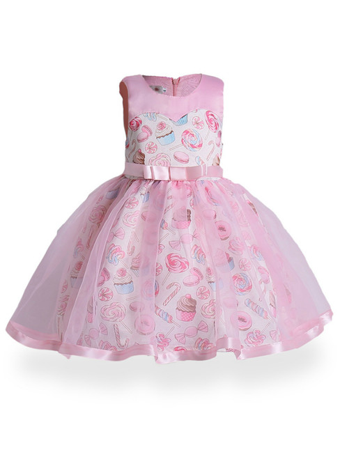 In Stock:Ship in 48 Hours Pink Tulle Print Flower Girl Dress