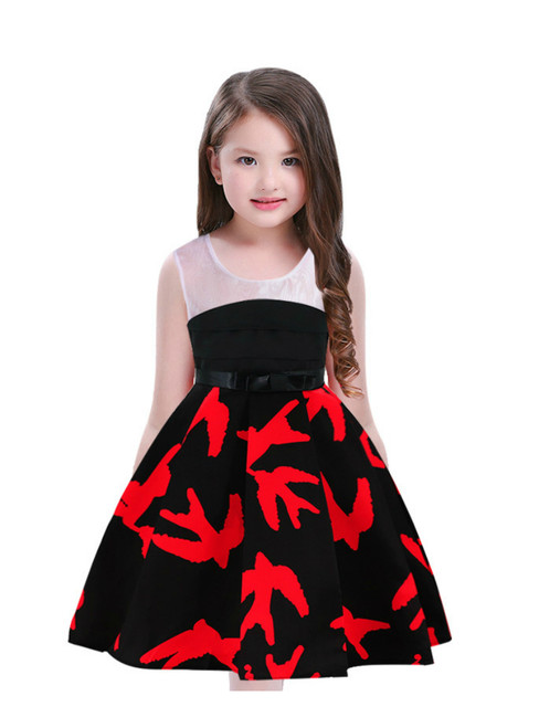 In Stock:Ship in 48 Hours Black Print Flower Girl Dress With Bow