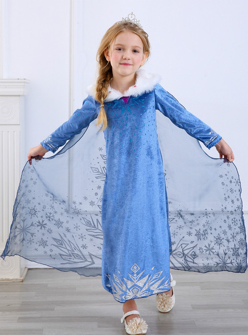 In Stock:Ship in 48 Hours Blue Velvet Long Sleeve Princess Aisha Dress