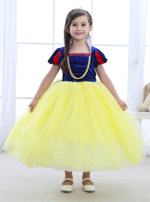 In Stock:Ship in 48 Hours Yellow Tulle Blue Velvet Princess Dress