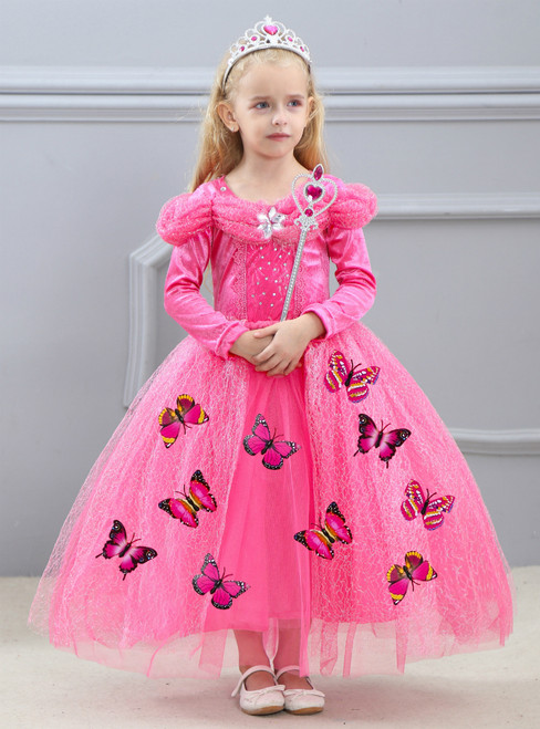 In Stock:Ship in 48 Hours Fuchsia Tulle Long Sleeve Princess Ai Luo dress