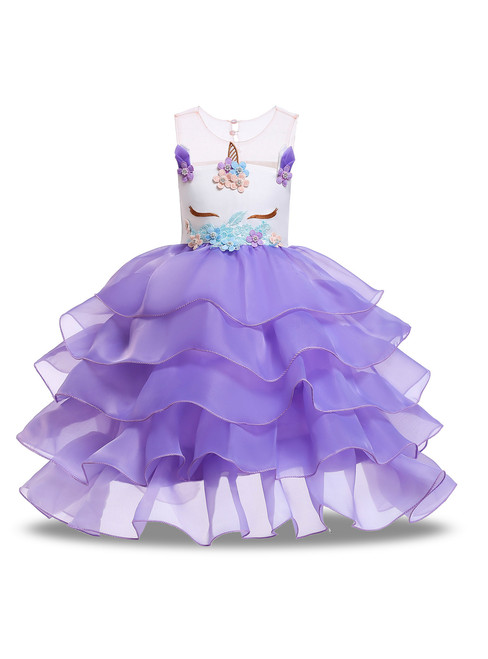 In Stock:Ship in 48 Hours Purple Organza Appliques Unicorn Princess Dress