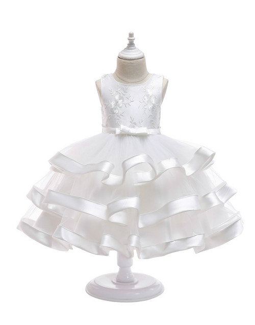 In Stock:Ship in 48 Hours White Tulle Appliques Flower Girl Dress With Bow
