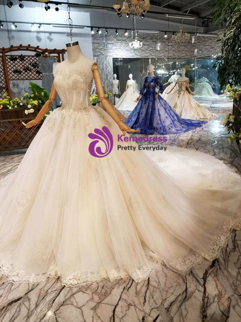 Sweetheart Tulle Wedding Dress with Lace Appliqued Champagne main image 1