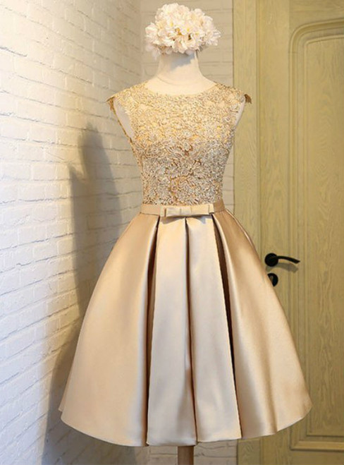 Gold Appliques Homecoming Dresses