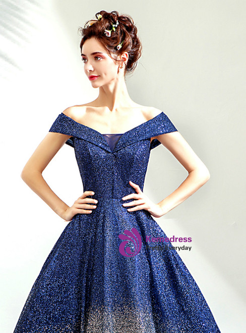 In Stock:Ship in 48 Hours Blue Silver Ball Gown Sequins Off The ...