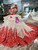 Champagne Ball Gown Tulle Red Lace Appliques Short Sleeve Wedding Dress