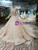 Champagne Ball Gown Tulle Sequins Long Sleeve Flower Wedding Dress