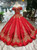 Red Ball Gown Sequins Off the Shoulder Long Wedding Dress