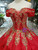 Red Ball Gown Sequins Off the Shoulder Long Wedding Dress