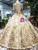 Champagne Gold Sequins Short Sleeve FLoor Length Wedding Dress