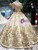 Champagne Gold Sequins Short Sleeve FLoor Length Wedding Dress