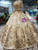 Champagne Gold Sequins Short Sleeve FLoor Length Wedding Dress