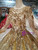 Gold Ball Gown Sequins Long Sleeve Floor Length Wedding Dress