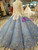 Blue Ball Gown Sequins Long Sleeve Appliques Long Wedding Dress With Beading