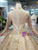 Gold Ball Gown Sequins High Neck Long Sleeve Appliques Beading Wedding Dress