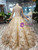 Gold Ball Gown Sequins High Neck Long Sleeve Appliques Beading Wedding Dress