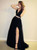 A-Line Black Two Piece Spaghetti Straps Tulle Prom Dress With Side Split