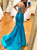 Blue Mermaid Two Piece Satin Spaghetti Straps Prom Dress