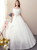 White Ball Gown Satin Off the Shoulder Short Sleeve Floor Length Wedding Dress