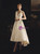 Beige White Satin V-neck Hi Lo Backless Short Wedding Dress With Bow