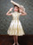 Champagne Satin Gold Lace Appliques Drama Show Vintage Gown Dress