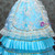 Blue Ball Gown Satin Lace Appliques Long Sleeve Drama Show Vintage Gown Dress