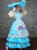 Blue Ball Gown Satin Lace Appliques Long Sleeve Drama Show Vintage Gown Dress