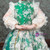 Green Ball Gown Satin Lace Appliques Long Sleeve Drama Show Vintage Gown Dress