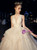 Champagne Ball Gown Tulle See Through V-neck Backless Wedding Dress