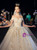 Champagne Ball Gown Tulle Embroidery Appliques Off the Shoulder Wedding Dress