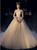 Champagne Tulle Flower Beading V-neck Backless Wedding Dress