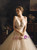 Champagne Tulle V-neck Backless Appliques Wedding Dress With Train