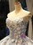 Blue White Ball Gown 3D Flower Cap Sleeve Haute Couture Prom Dress