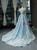 Sky Blue Lace Backless Bateau Haute Couture Quinceanera Prom Dress