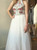 A-Line White Embroidery Flower Two Piece Prom Dress With Pearls