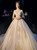 Champagne Tulle Lace Appliques Short Sleeve Beading Wedding Dress