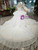 Ivory White Ball Gown Tulle Hand Flower Off the Shoulder Wedding Dress