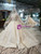 Champagne Tulle Appliques High Neck Long Sleeve Beading Wedding Dress