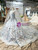 Blue Ball Gown Tulle Embroidery Appliques High Neck Long Sleeve Wedding Dress