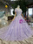 Purple Tulle Appliques Short Sleeve Wedding Dress With Beading