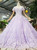 Purple Tulle Appliques Short Sleeve Wedding Dress With Beading
